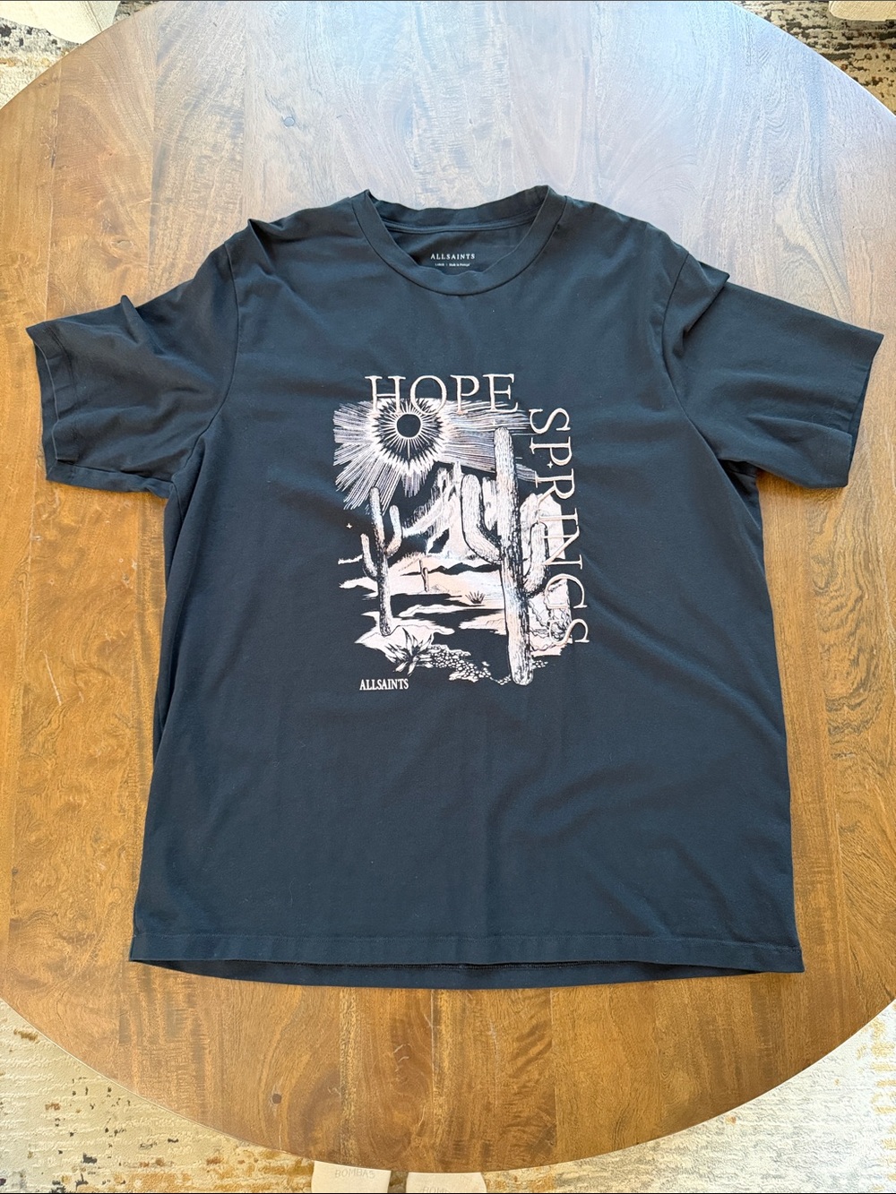 AllSaints Black Short-Sleeve Tee with Desert 'Hope Springs' Graphic Sz L